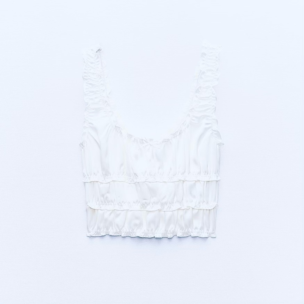 ZARA | Ruffled Satin Effect Top - Picture 9 of 11